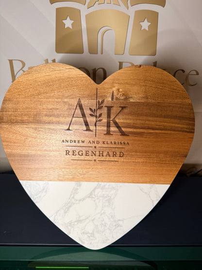 Personalized Heart-Shaped Charcuterie Board with Cheese Knife Set